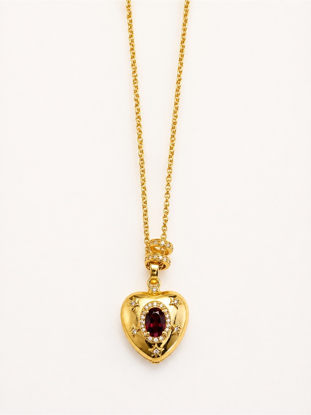 Gold Heart Pendant Necklace with garnet